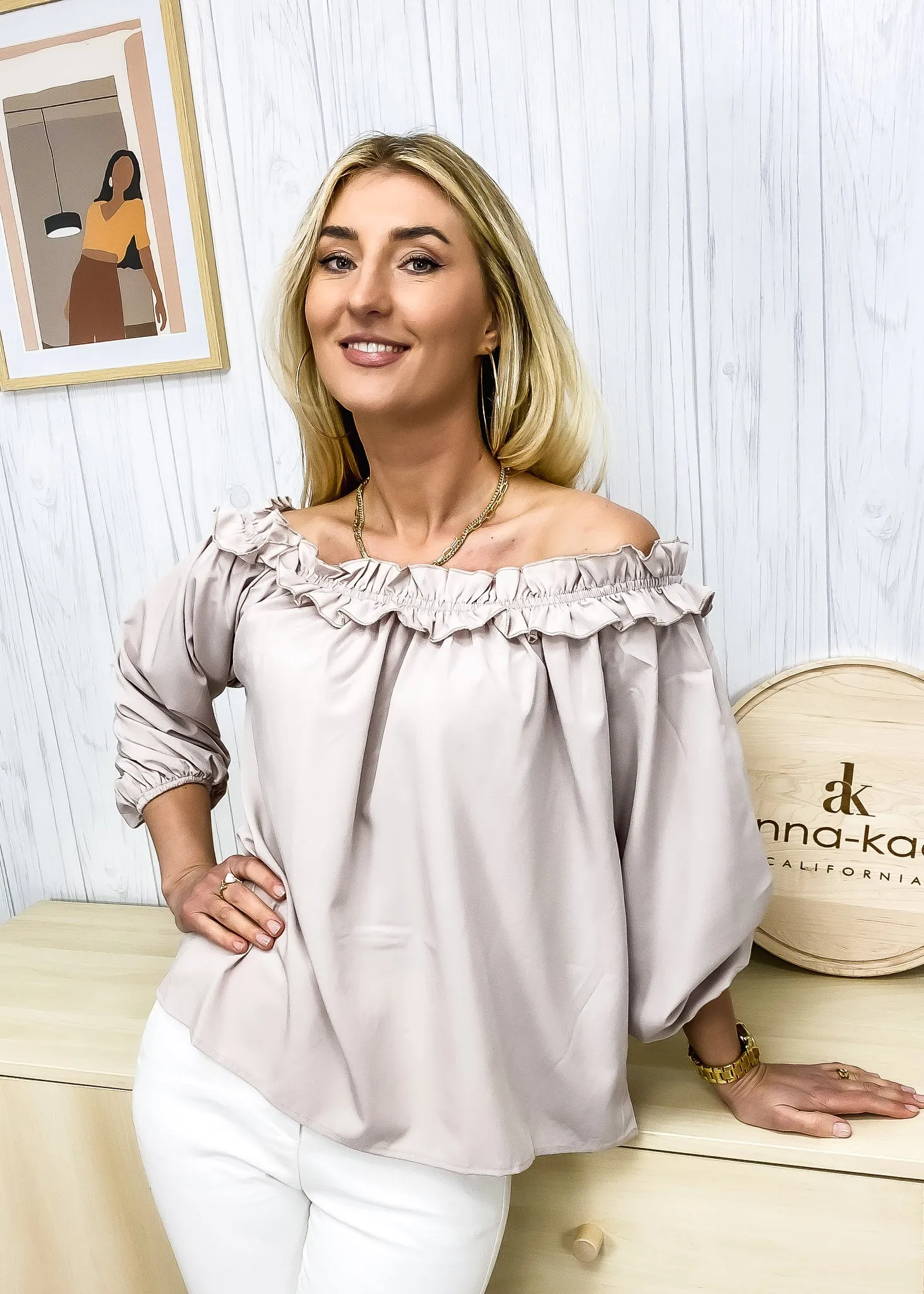 Ruffle Trim Off-Shoulder Top sold by Anna-Kaci product image thumbnail 5