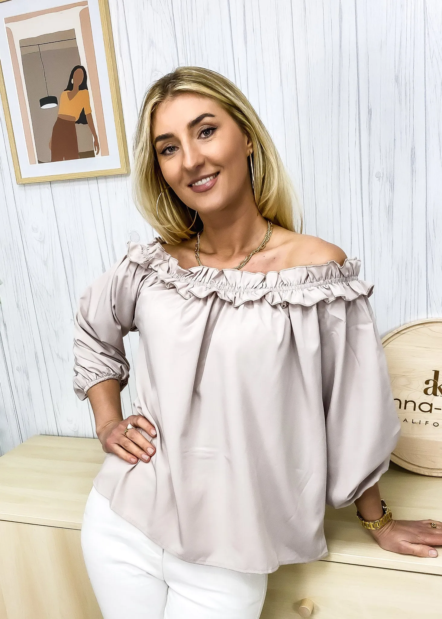 Ruffle Trim Off-Shoulder Top sold by Anna-Kaci product image thumbnail 3