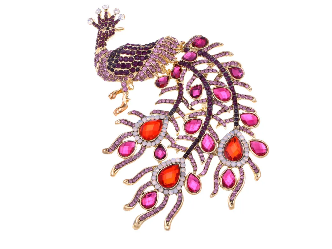 Shine Purple Pink Peacock Bird Animal Brooch Pins sold by Anna-Kaci