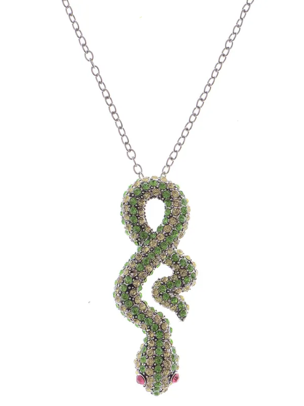 Green Snake White Red Accents Day In Jungle Beauty Champ Necklace sold by Anna-Kaci