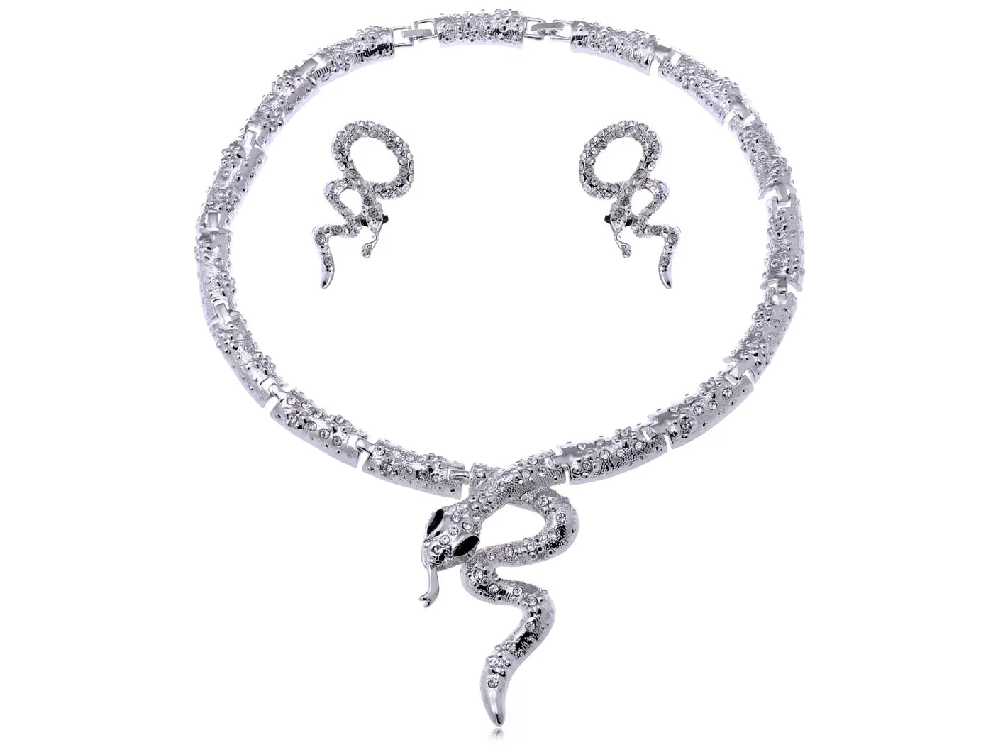 Serpent Snake Tongue Hiss Necklace Earring Set sold by Anna-Kaci
