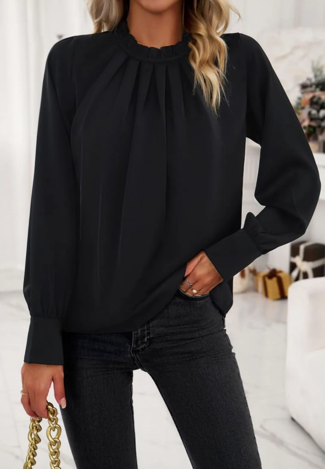 Pleated Detail Ruffle Neck Blouse sold by Anna-Kaci product image thumbnail 4