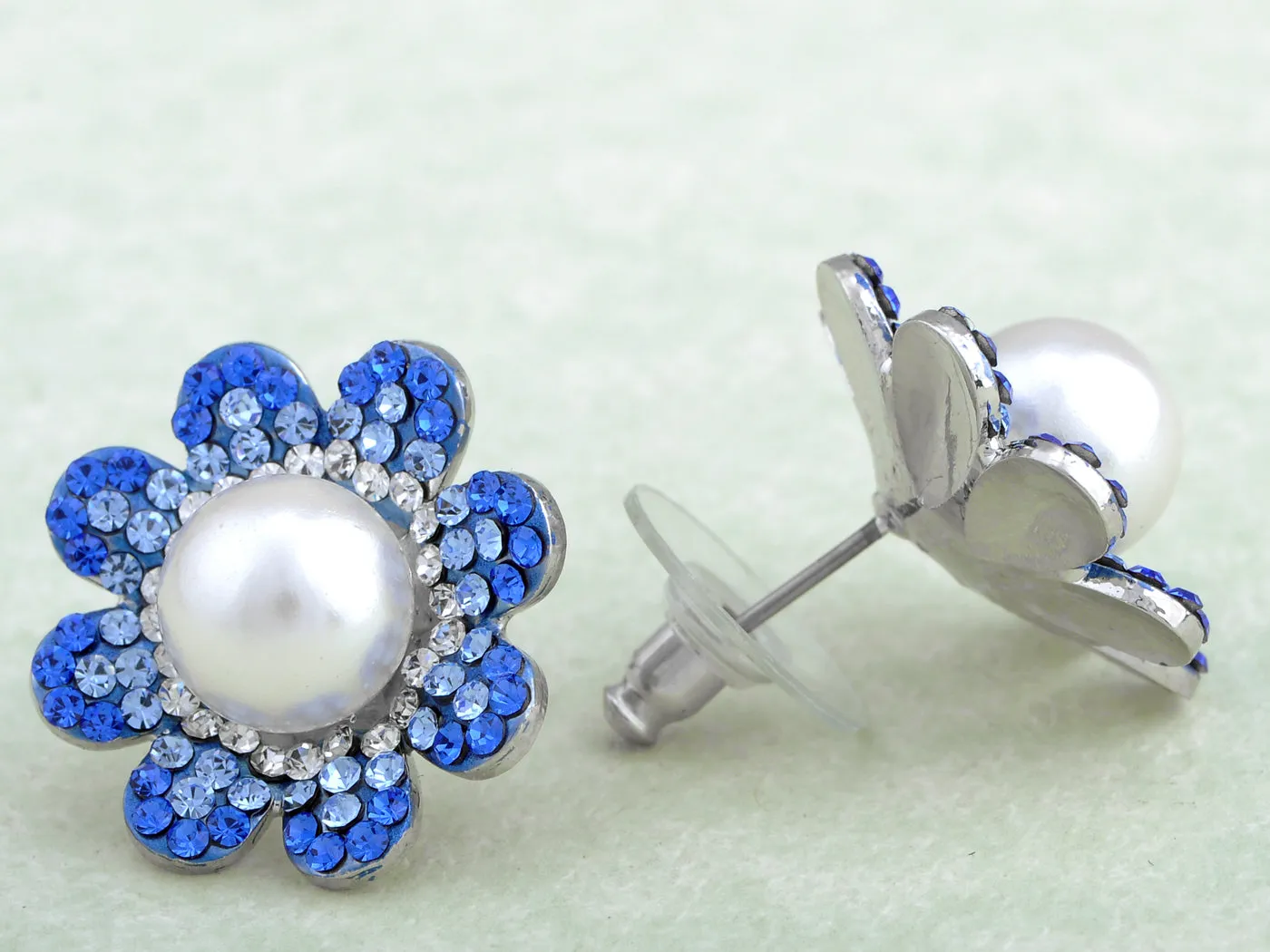 Swarovski Crystal Sapphire Pearl Center Daisy Element Earring Necklace Set sold by Anna-Kaci product image thumbnail 5