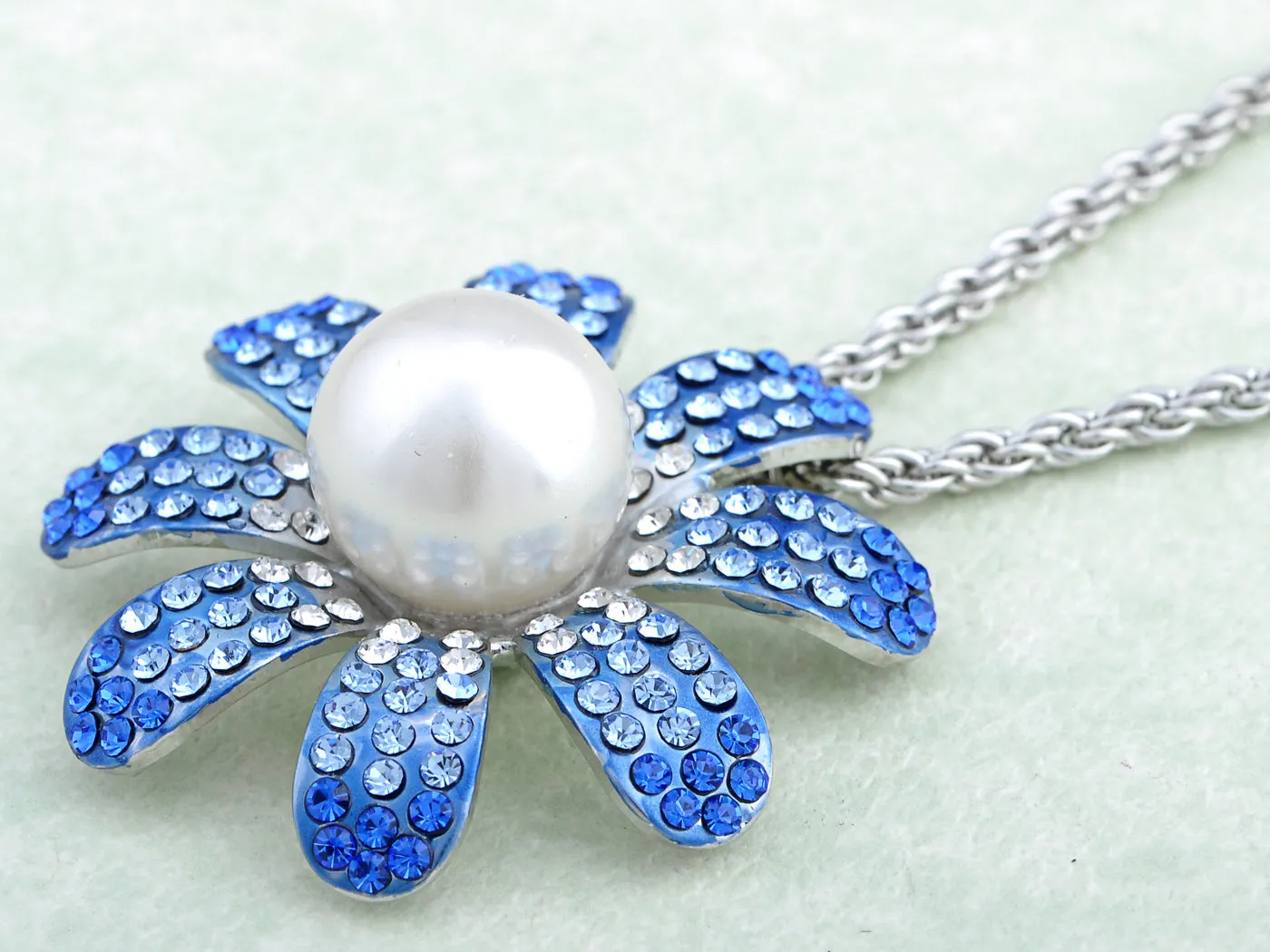 Swarovski Crystal Sapphire Pearl Center Daisy Element Earring Necklace Set sold by Anna-Kaci product image thumbnail 2