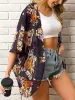 Floral Open Front Short Kimono Cardigan Chiffon Beach Swim Cover Up sold by Anna-Kaci