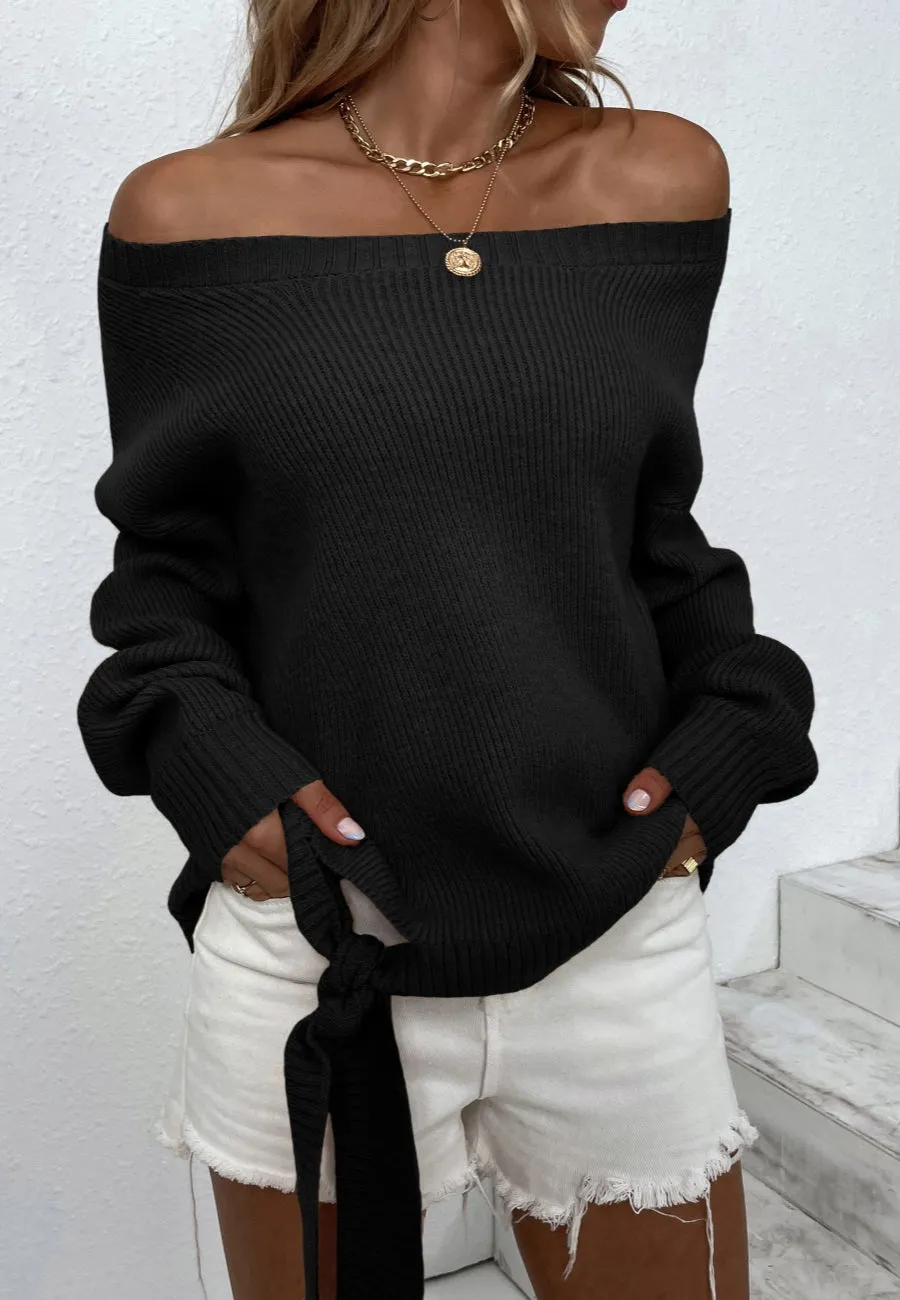 Off Shoulder Tie Hem Sweater sold by Anna-Kaci product image thumbnail 2