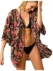 Floral Open Front Short Kimono Cardigan Chiffon Beach Swim Cover Up sold by Anna-Kaci