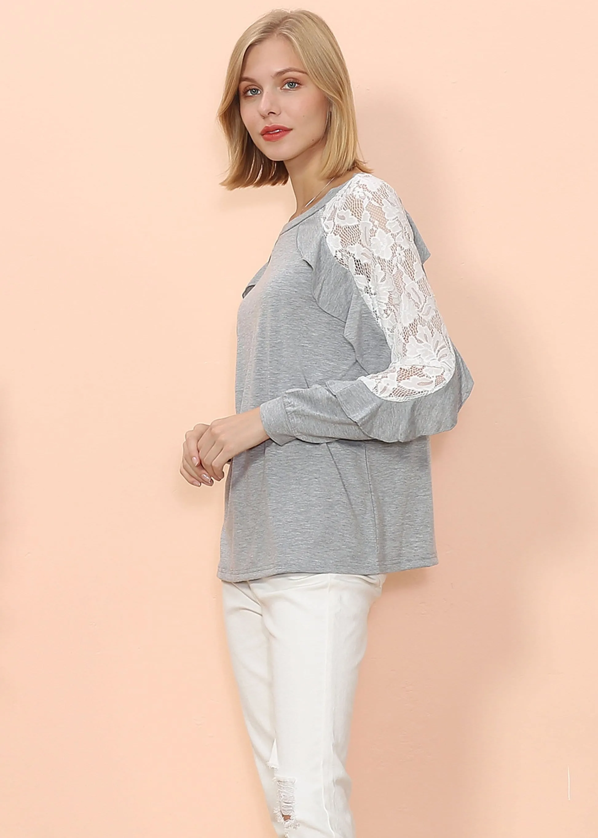 Lace Crochet Long Sleeve Ruffle Top sold by Anna-Kaci product image thumbnail 3