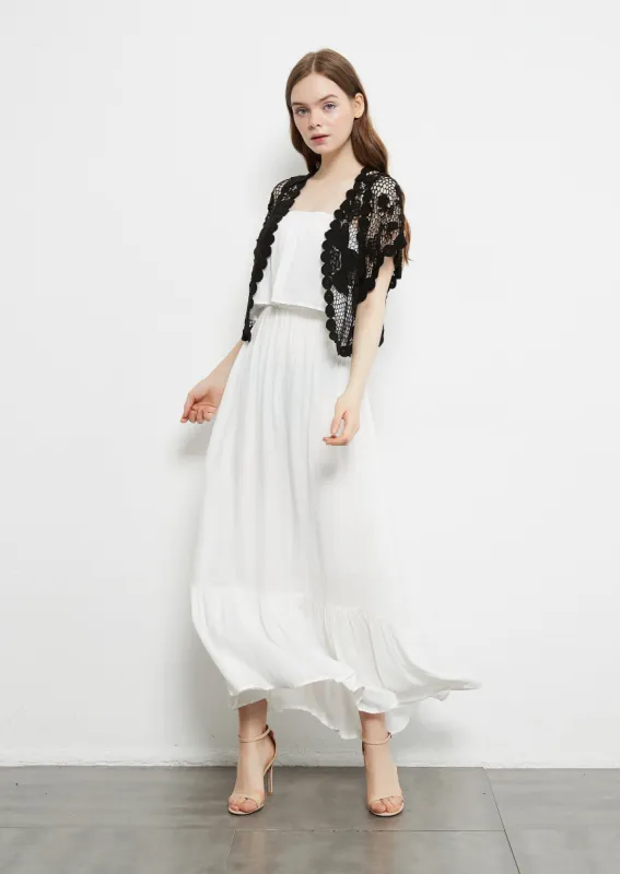 Crochet Floral Lace Short Sleeve Cropped Shrug sold by Anna-Kaci