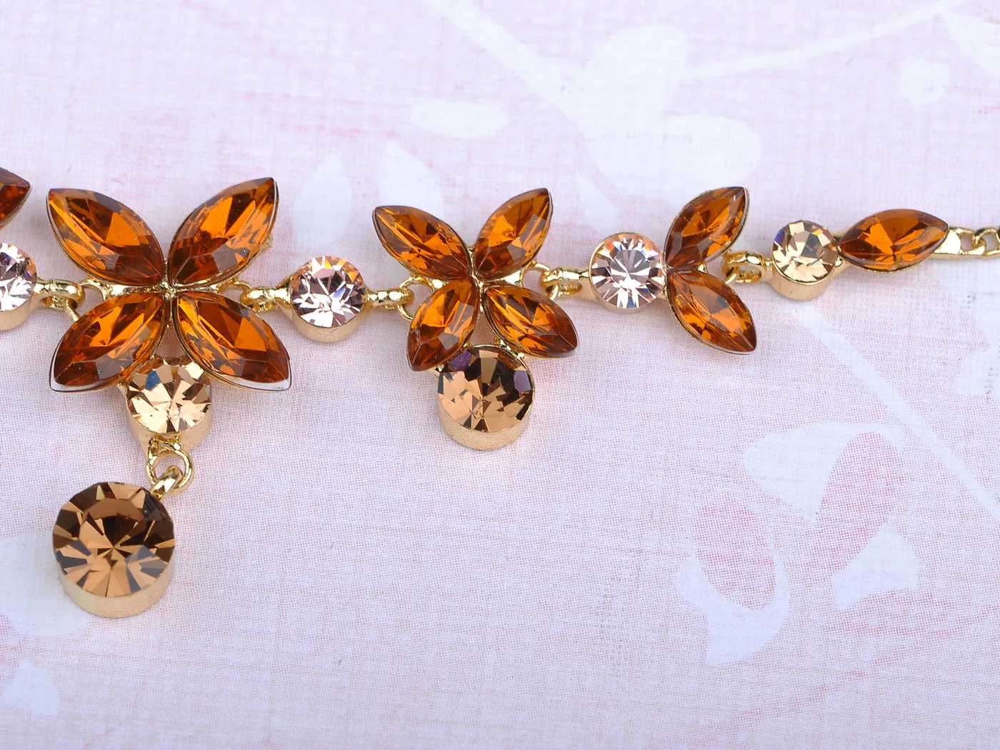 Swarovski Crystal Gold Topaz Colored Flower Necklace Earrings Set sold by Anna-Kaci product image thumbnail 4
