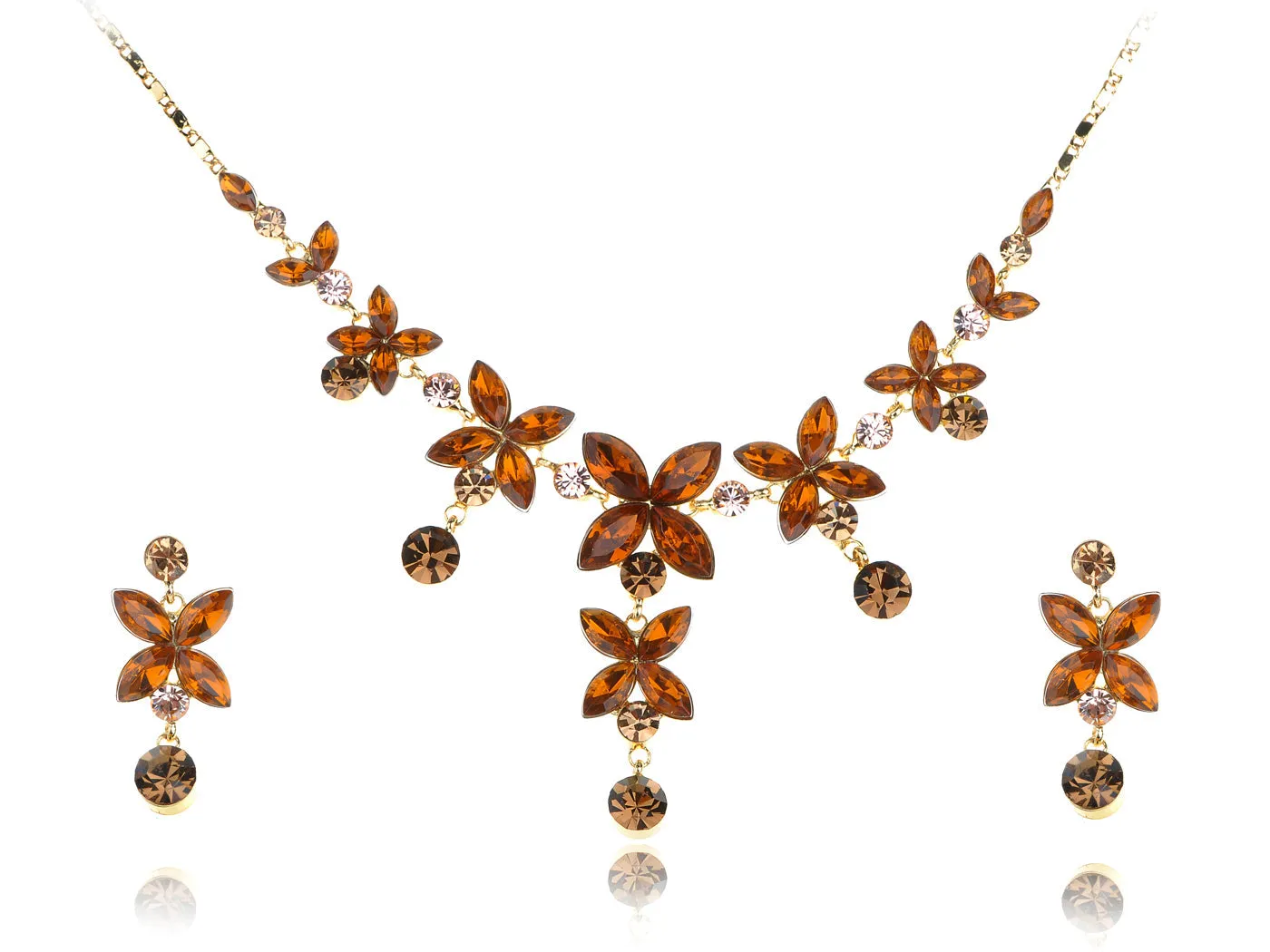 Swarovski Crystal Gold Topaz Colored Flower Necklace Earrings Set sold by Anna-Kaci