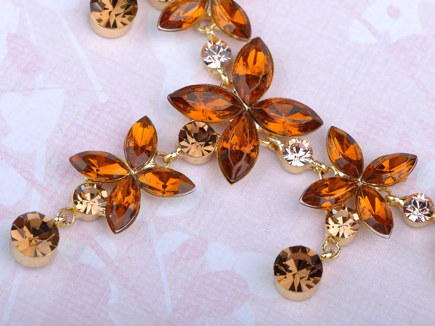 Swarovski Crystal Gold Topaz Colored Flower Necklace Earrings Set sold by Anna-Kaci product image thumbnail 5