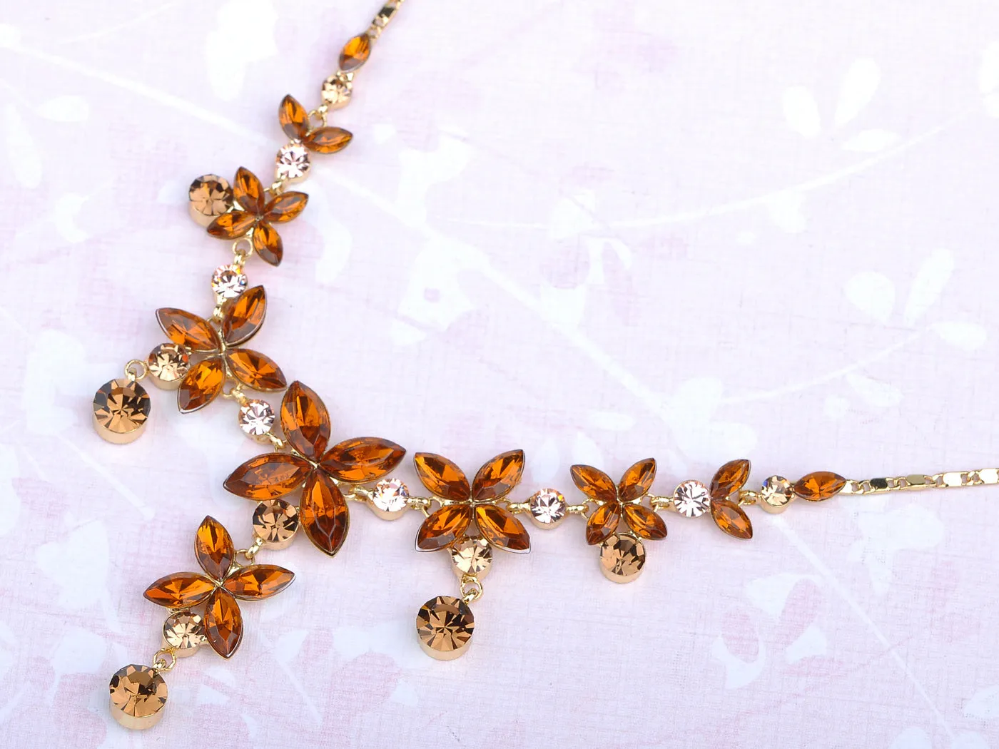 Swarovski Crystal Gold Topaz Colored Flower Necklace Earrings Set sold by Anna-Kaci product image thumbnail 2