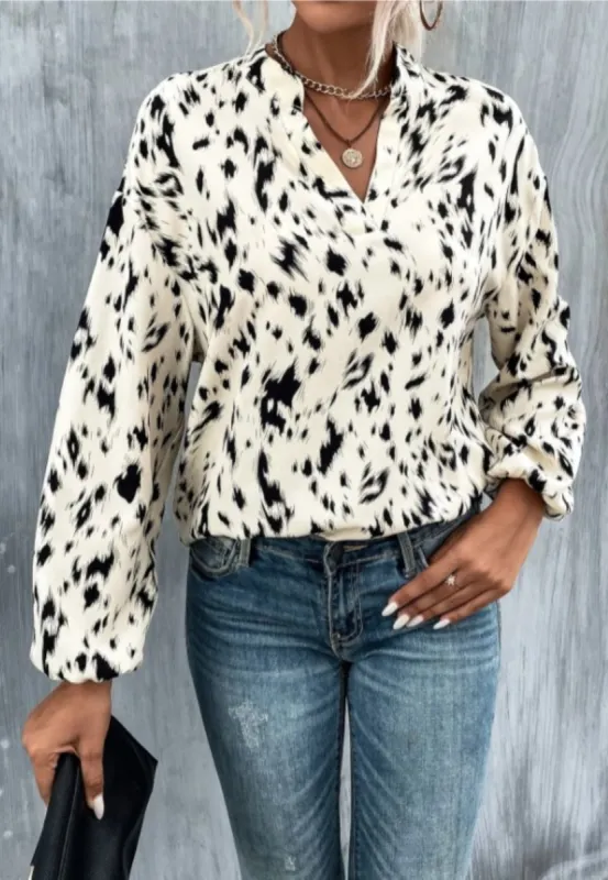 Stand Collar Abstract Print Blouse sold by Anna-Kaci