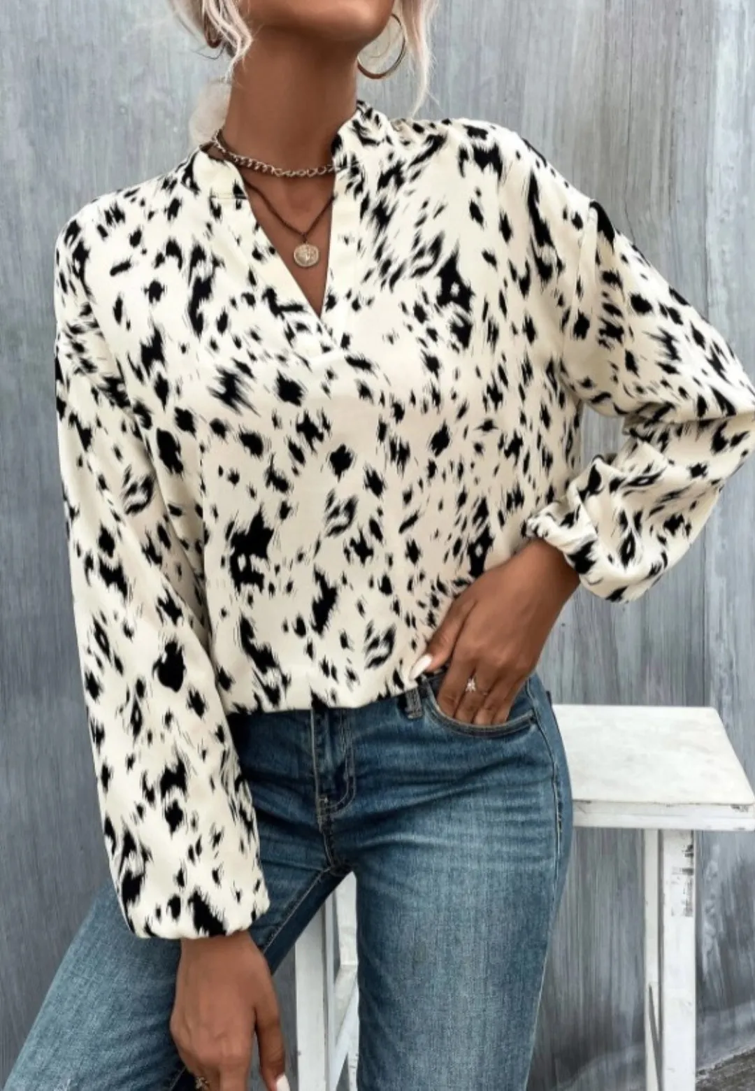 Stand Collar Abstract Print Blouse sold by Anna-Kaci product image thumbnail 2