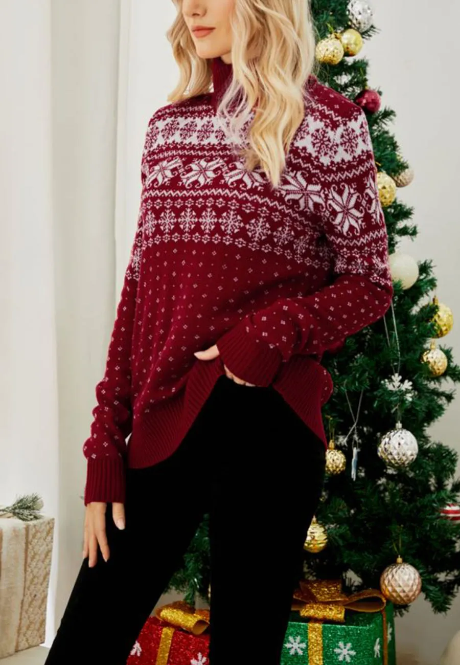 Multi Snowflake Pattern Turtleneck Sweater sold by Anna-Kaci product image thumbnail 3