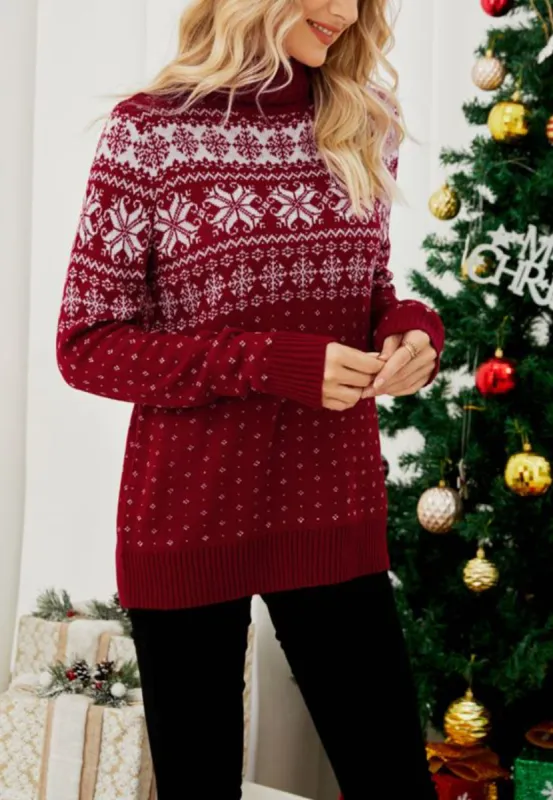 Multi Snowflake Pattern Turtleneck Sweater sold by Anna-Kaci