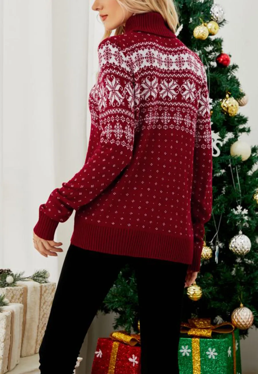 Multi Snowflake Pattern Turtleneck Sweater sold by Anna-Kaci product image thumbnail 5