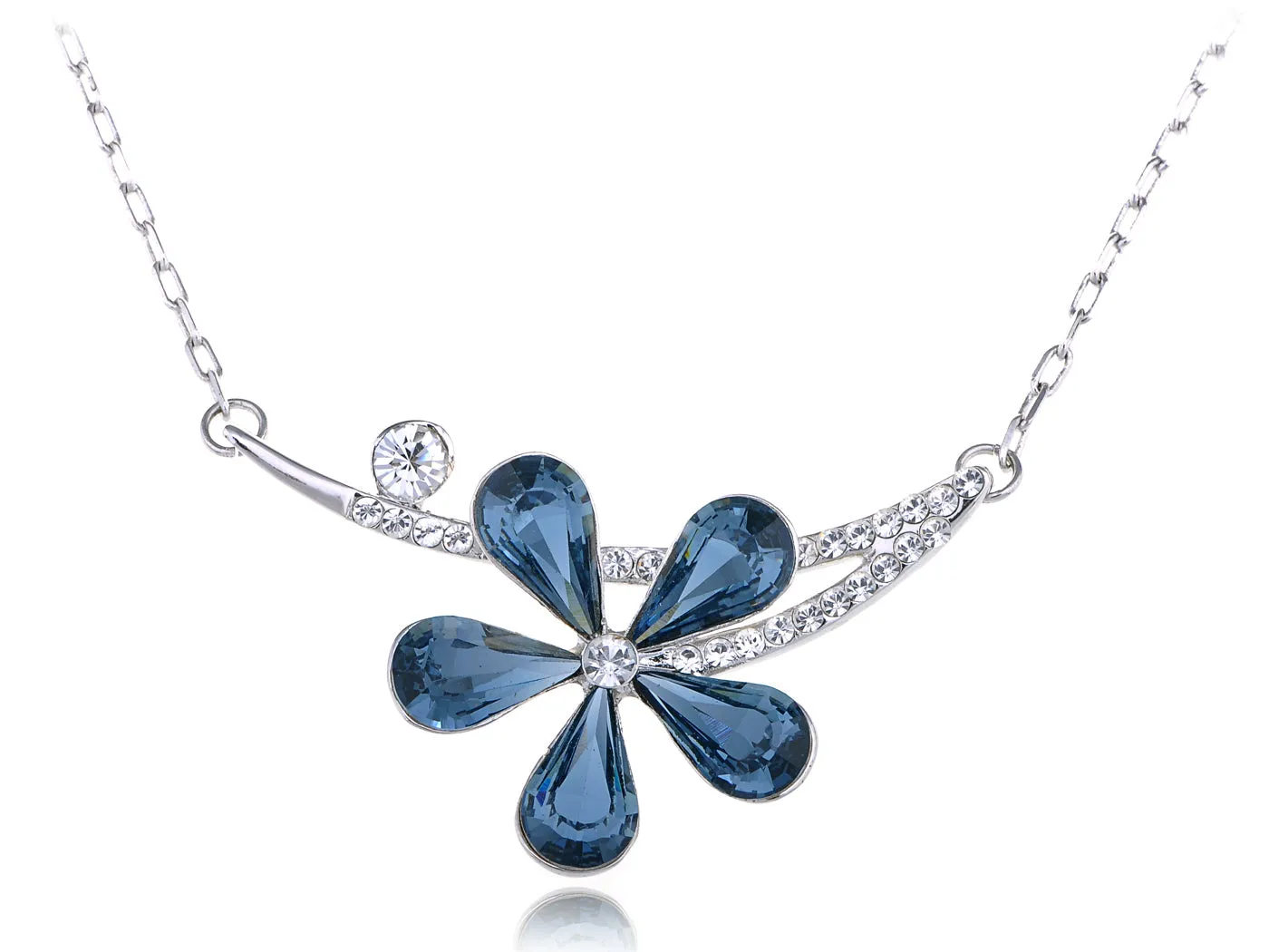 Swarovski Crystal Montana Blue Asymmetrical Solo Fragile Daisy Element Necklace sold by Anna-Kaci