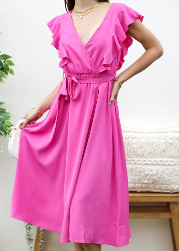 Ruffle Detail Slit Midi Dress sold by Anna-Kaci