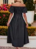 Off Shoulder Puffed Sleeve Pleated Detail Mid Length Dress sold by Anna-Kaci