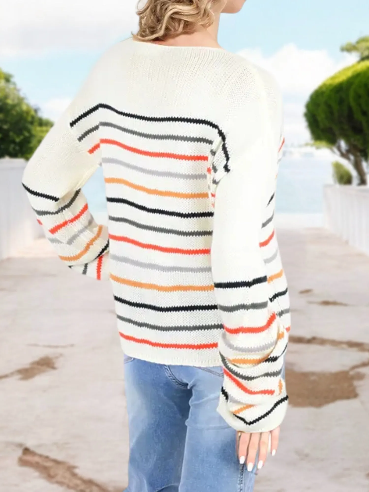 Anna-Kaci Women's Oversized Striped Knit Sweater with Drop Shoulder and Round Neckline sold by Anna-Kaci product image thumbnail 5