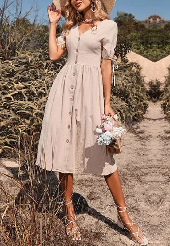 Button Down Tie Sleeve Dress sold by Anna-Kaci