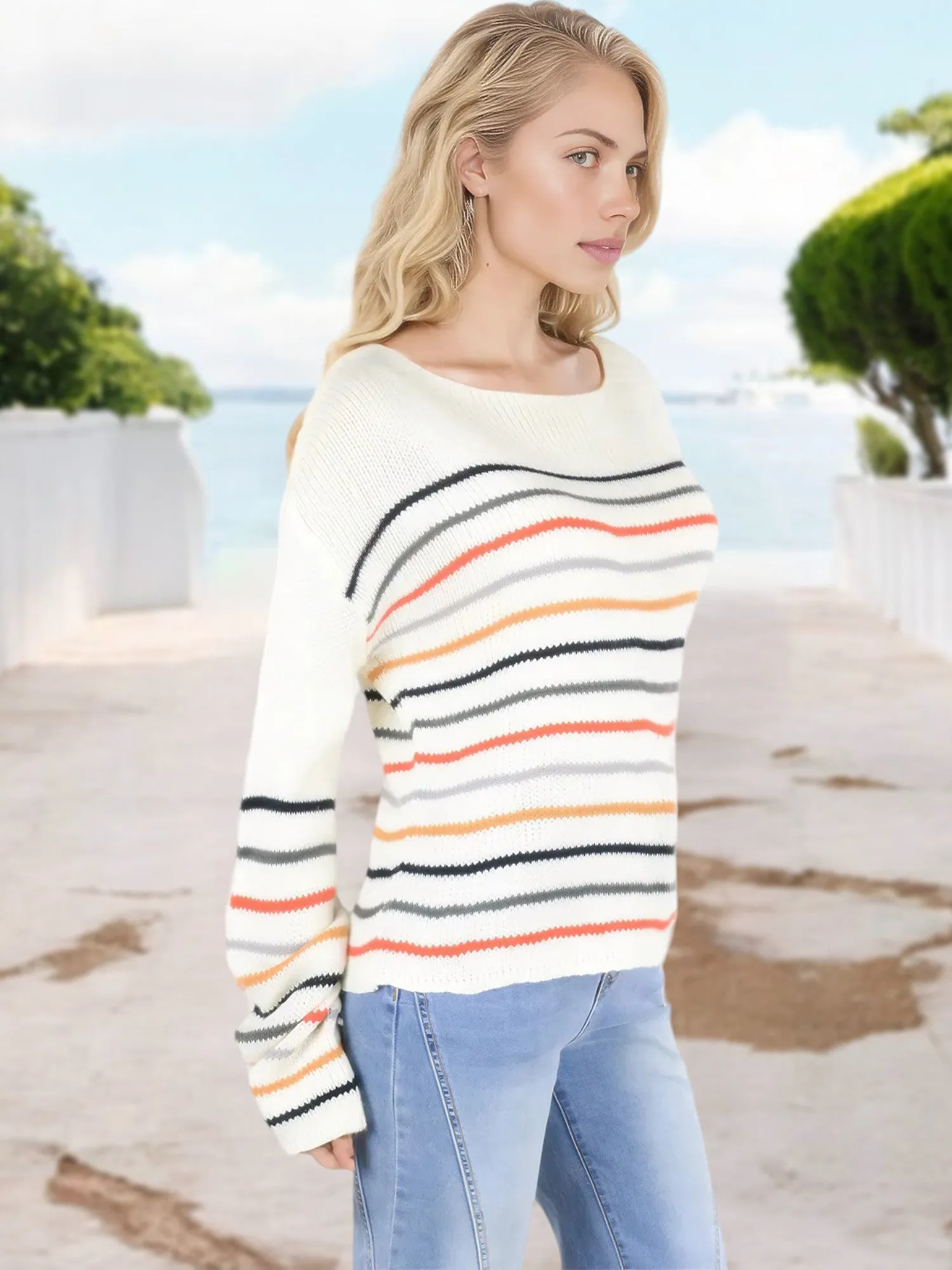 Anna-Kaci Women's Oversized Striped Knit Sweater with Drop Shoulder and Round Neckline sold by Anna-Kaci product image thumbnail 4