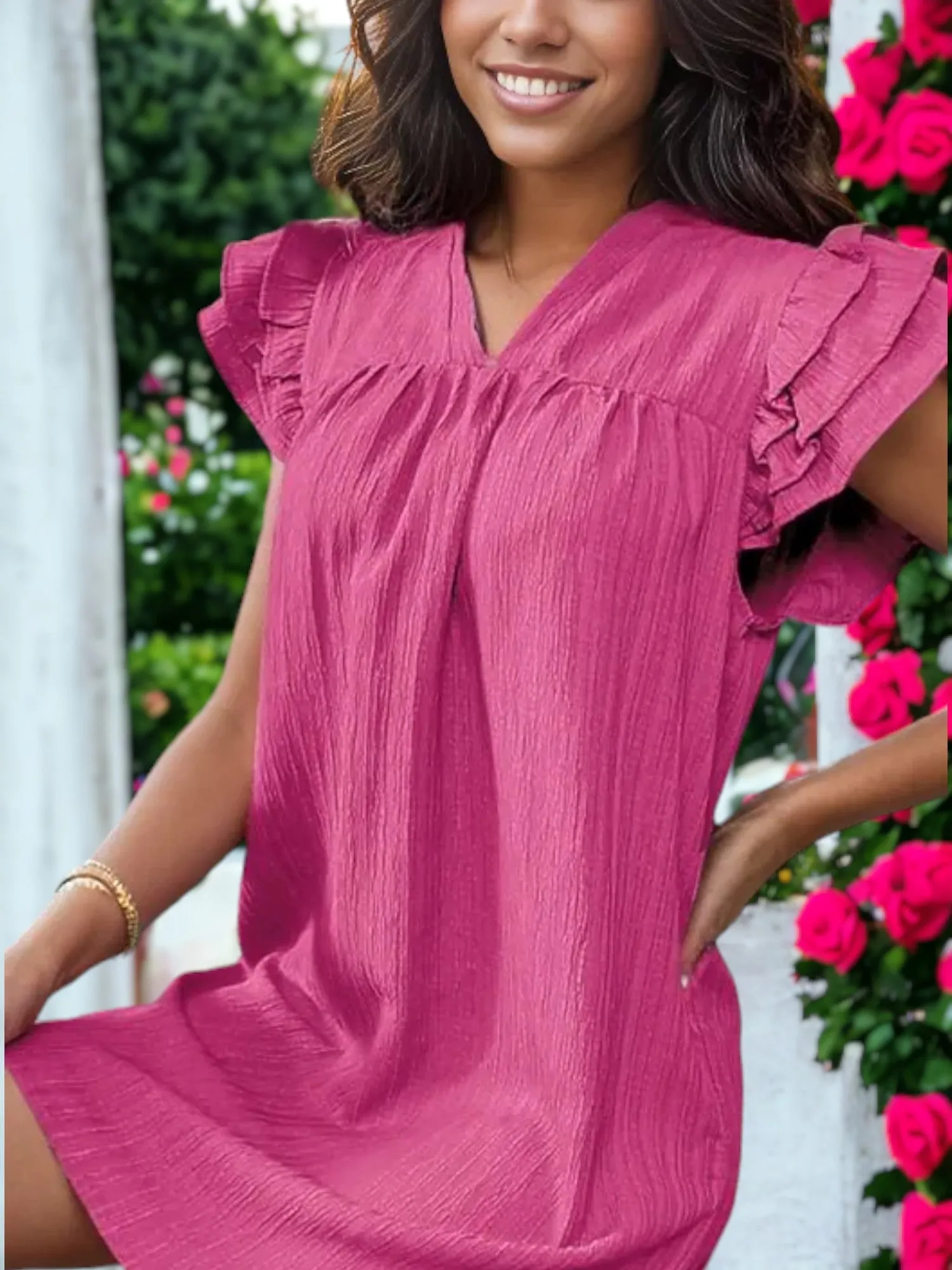 Stand Up Collar Ruffle Sleeve Dress sold by Anna-Kaci product image thumbnail 2