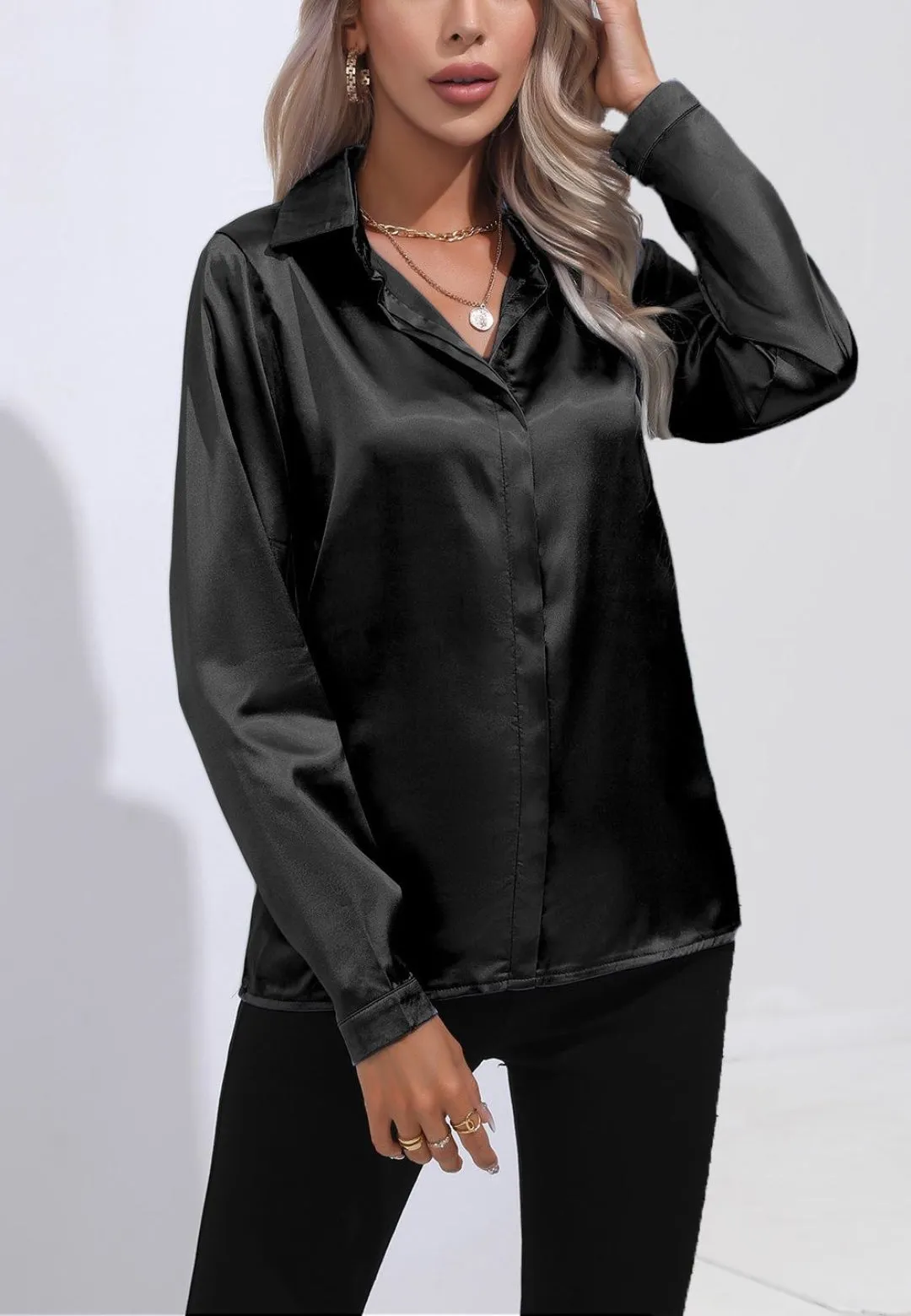 Satin Button Down Collared Shirt sold by Anna-Kaci product image thumbnail 3