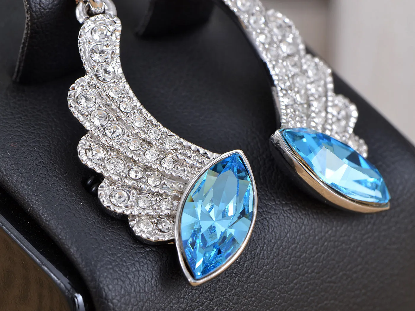 Swarovski Crystal Element Silver Blue Marquise Cut Angel Wing Dangle Earrings sold by Anna-Kaci product image thumbnail 4