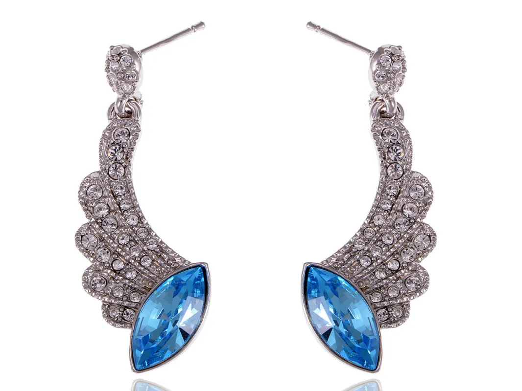 Swarovski Crystal Element Silver Blue Marquise Cut Angel Wing Dangle Earrings sold by Anna-Kaci