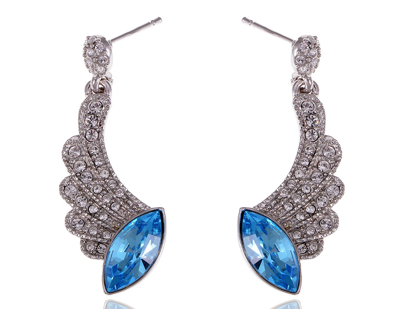 Swarovski Crystal Element Silver Blue Marquise Cut Angel Wing Dangle Earrings sold by Anna-Kaci