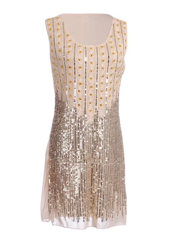 Glam Rhinestone and Sequin Embellished Shift Dress sold by Anna-Kaci