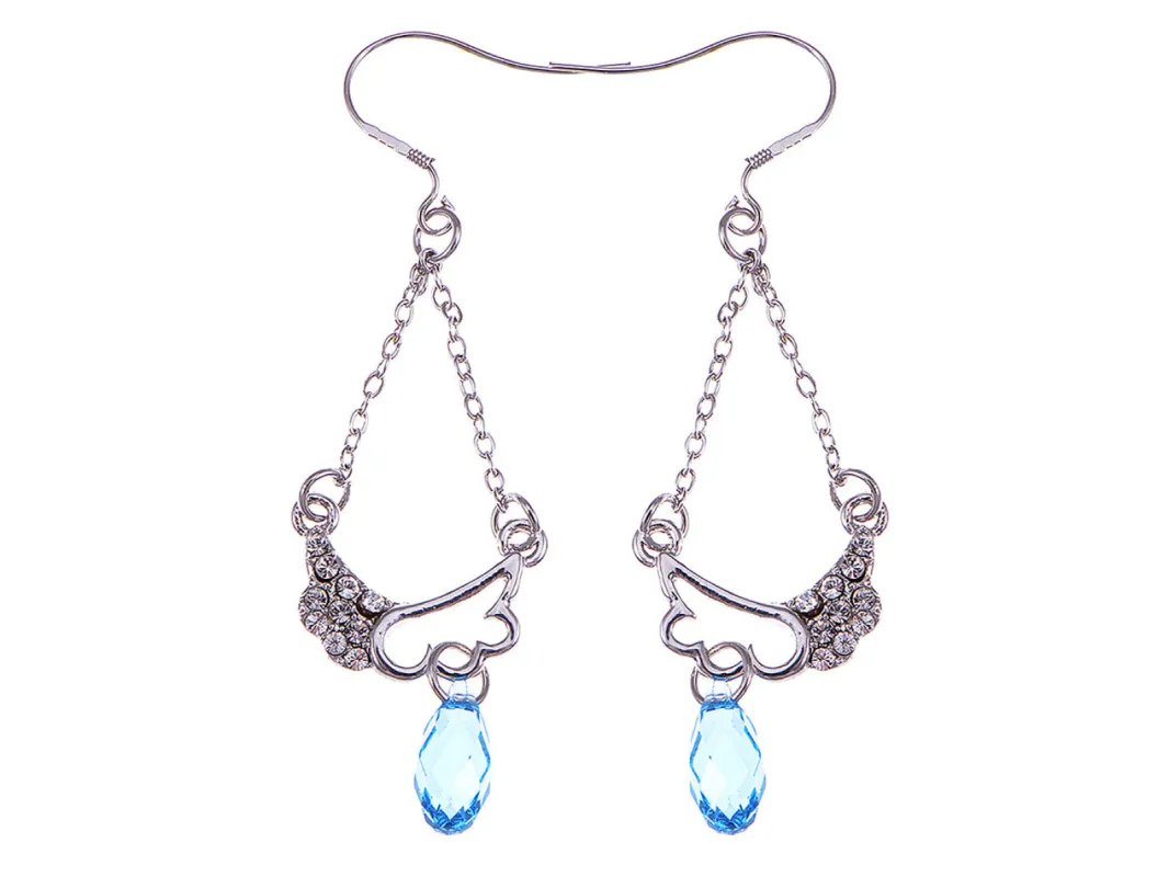 Swarovski Crystal Element Silver Light Blue Angel Wings Chandelier Dangle Earrings sold by Anna-Kaci