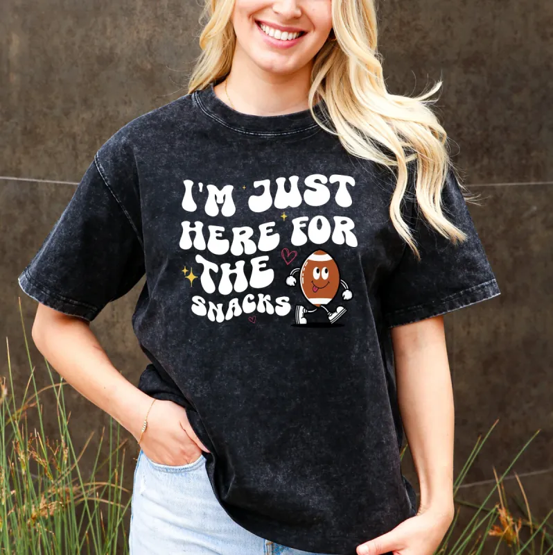 I'm Just Here for the Snacks Retro Football Tee - Game Day Fun, Funny Tee, Snack Lover, Retro Tee, Tailgate Tee sold by Anna-Kaci
