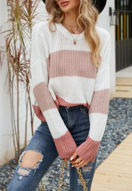 Textured Knit Striped Basic Sweater sold by Anna-Kaci