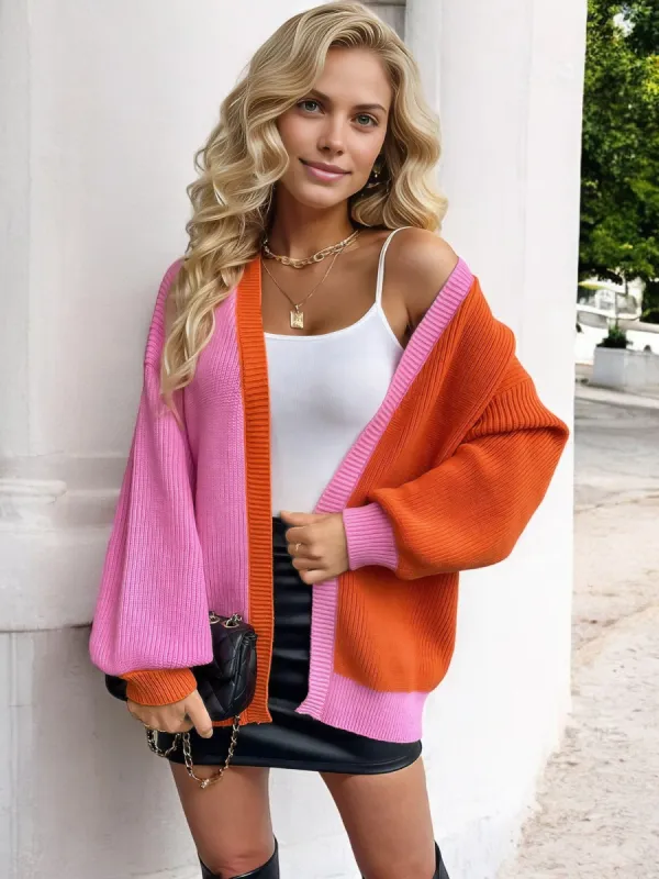 Anna-Kaci Women's Color Block Open Front Cardigan with Long Sleeves and Oversized Fit sold by Anna-Kaci