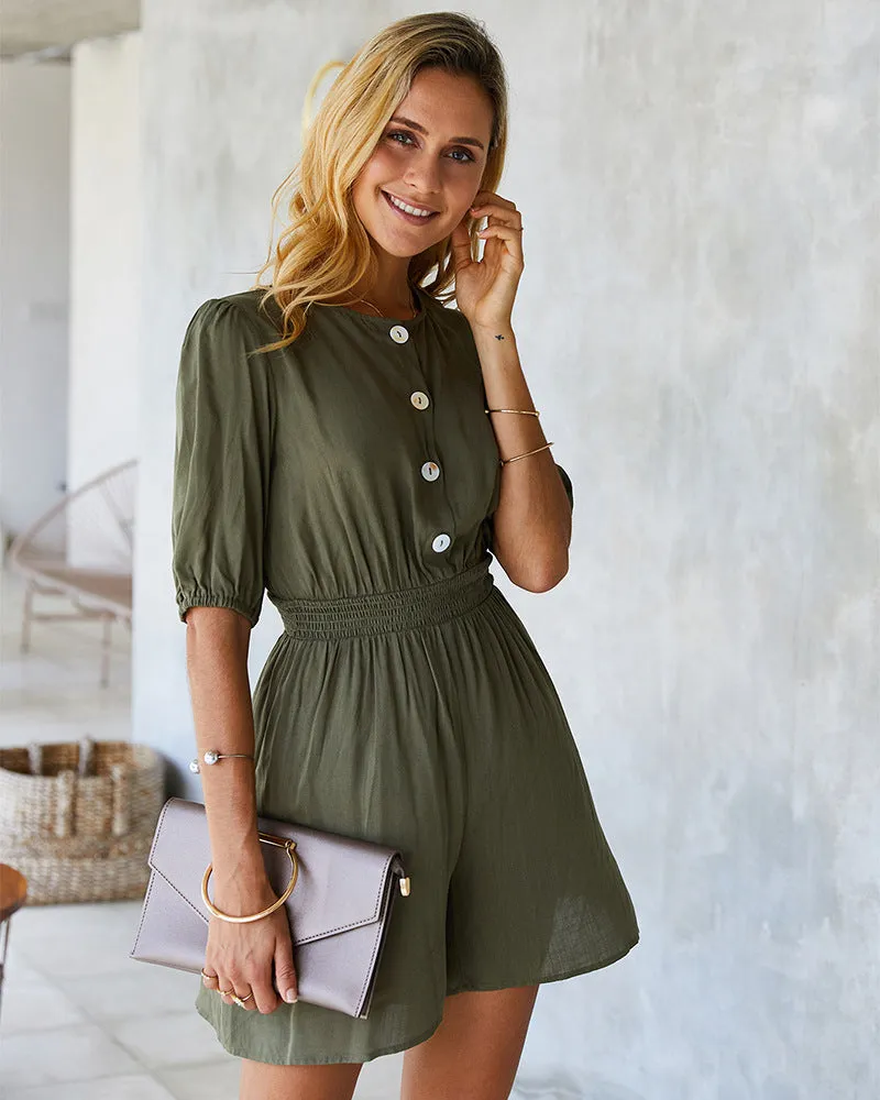 Button Down Spring Lounge Romper sold by Anna-Kaci product image thumbnail 5