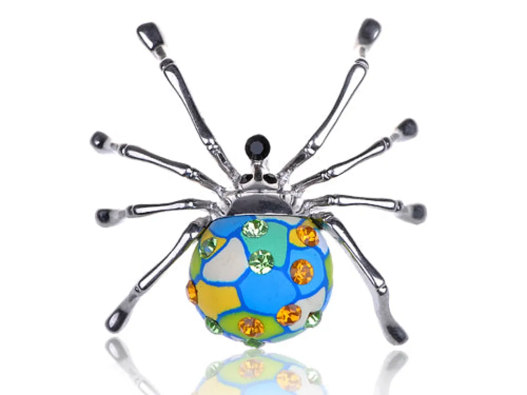 Stunning Blue Green Mosaic Spider Jewelry Pin Brooch made by Anna-Kaci