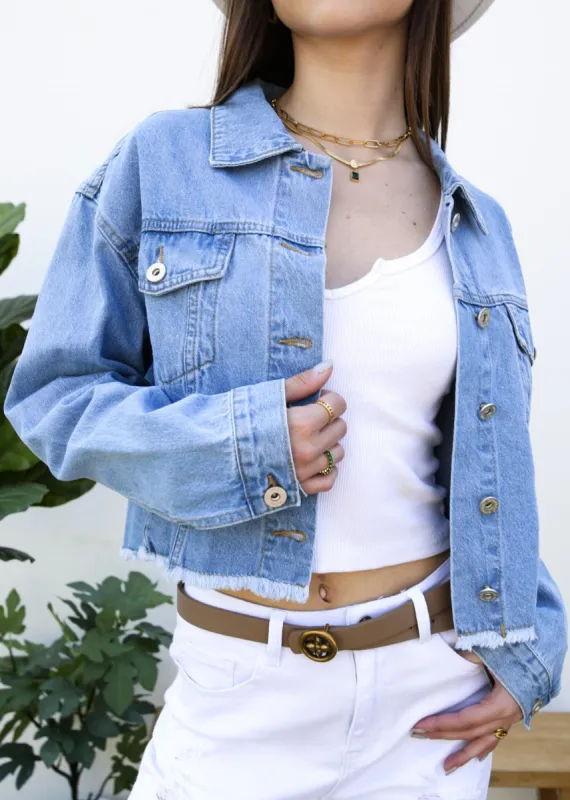 Cropped Premium Denim Jacket sold by Anna-Kaci