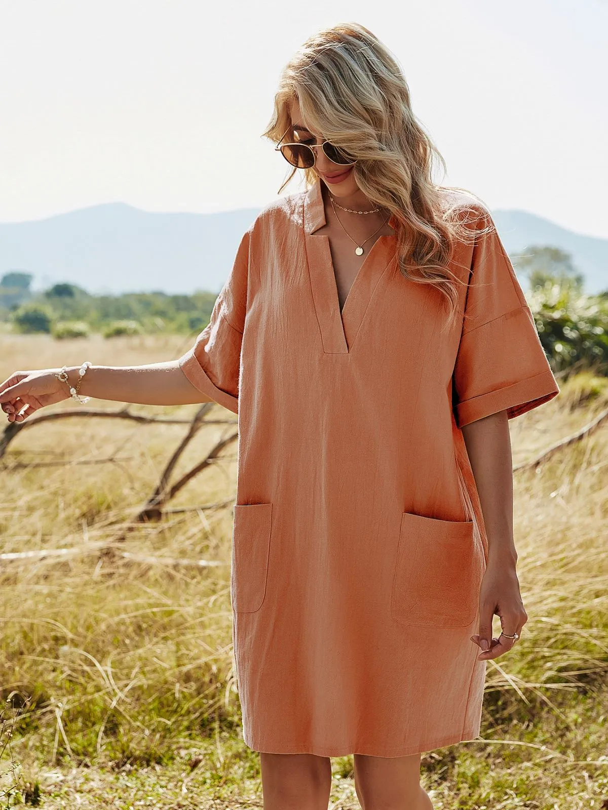 Notched Collar Oversized Tunic Dress sold by Anna-Kaci product image thumbnail 5
