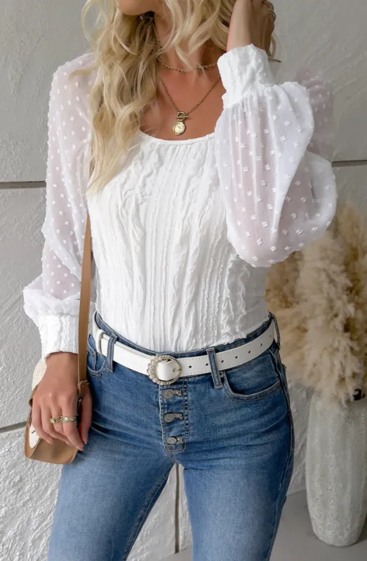 Sheer Dot Long Sleeve Textured Blouse sold by Anna-Kaci