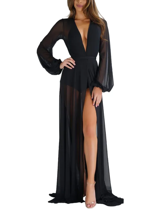 Chiffon Maxi Kimono Robe Bathing Suit Cover Up sold by Anna-Kaci