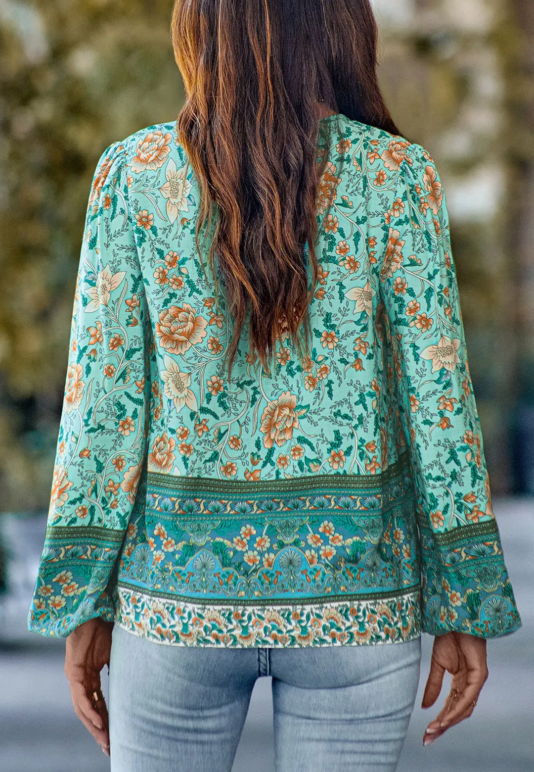 Multicolor Tie Neck Floral Bohemian Blouse sold by Anna-Kaci product image thumbnail 5