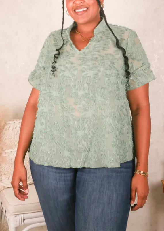 Plus Size Textured Lace Blouse, Green sold by Anna-Kaci