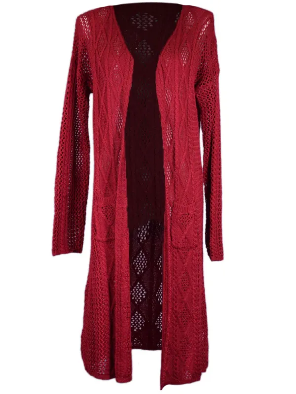 En Creme Sweet Holiday Long Sleeve Open Front Duo Pocket Cable Knit Sweater sold by Anna-Kaci