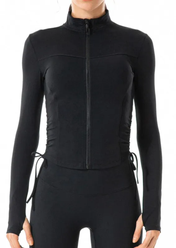 Defining Contouring Seam Drawstring Ruched Zip Fitted Jacket sold by Anna-Kaci