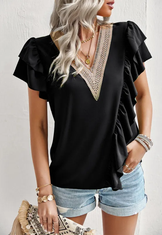 Asymmetrical Ruffle Front Blouse sold by Anna-Kaci