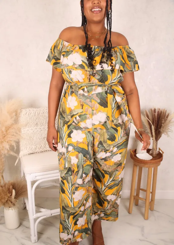 Plus Size Tropical Floral Jumpsuit, Yellow sold by Anna-Kaci